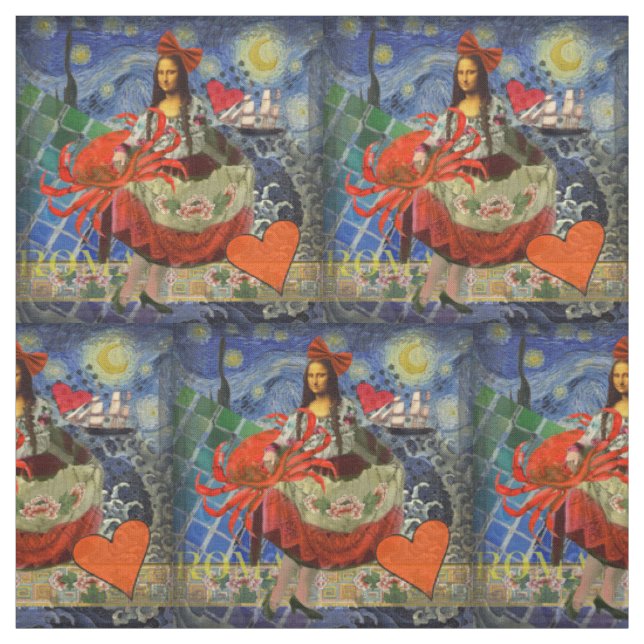 Mona Lisa Stjärnkollage: Whimsical Surreal  Tyg (Provkarta)