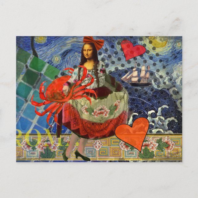 Mona Lisa Stjärnkollage: Whimsical Surreal  Vykort (Framsida)