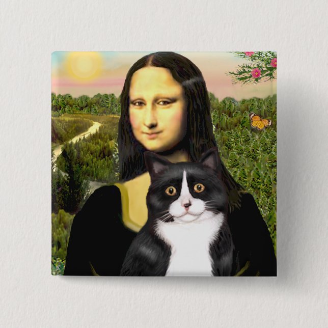 Mona Lisa - svart och vit katt Knapp (Framsida)
