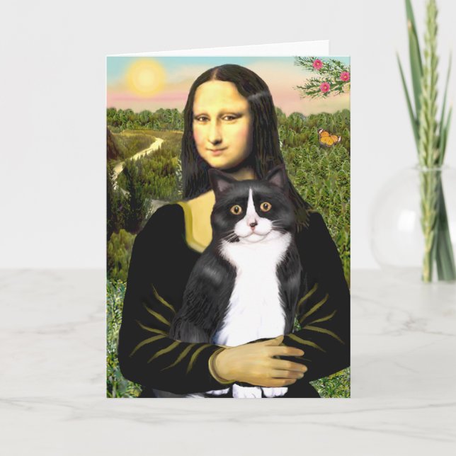 Mona Lisa - svart och vit katt Kort (Framsida)