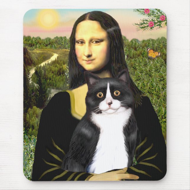 Mona Lisa - svart och vit katt Musmatta (Framsidan)