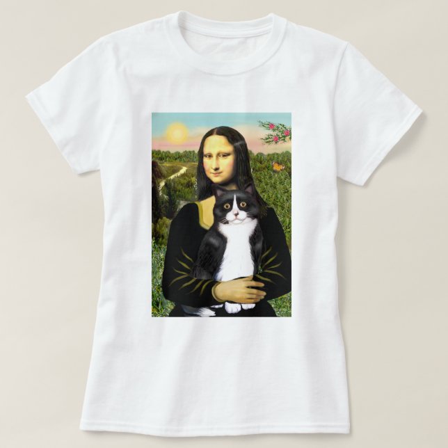 Mona Lisa - svart och vit katt T-shirt (Design framsida)