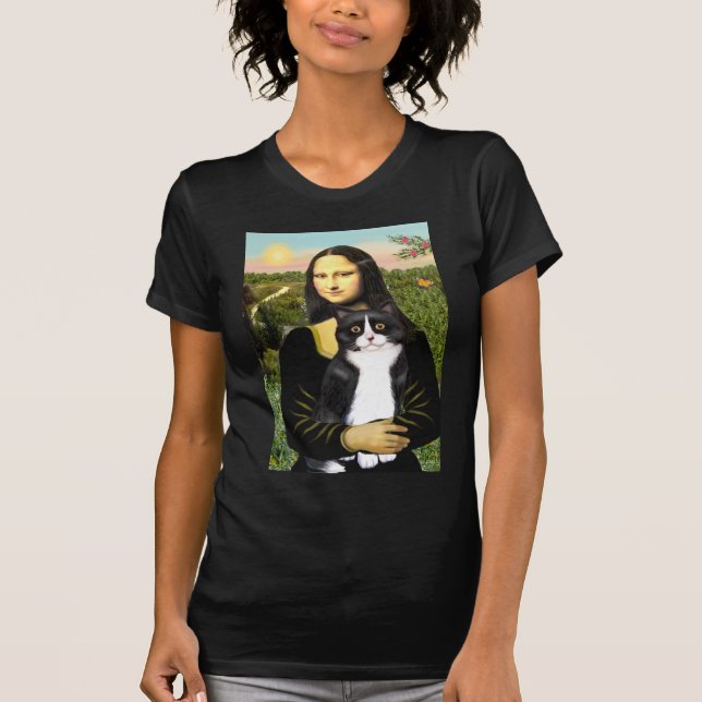 Mona Lisa - svart och vit katt T Shirt (Framsida)