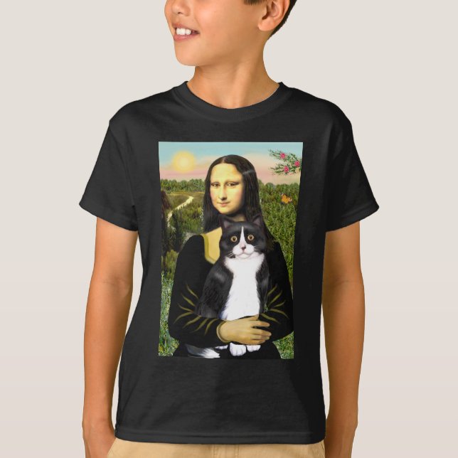 Mona Lisa - svart och vit katt Tee Shirt (Framsida)