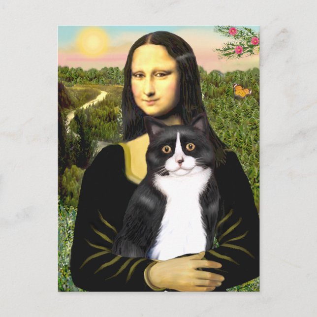 Mona Lisa - svart och vit katt Vykort (Framsida)