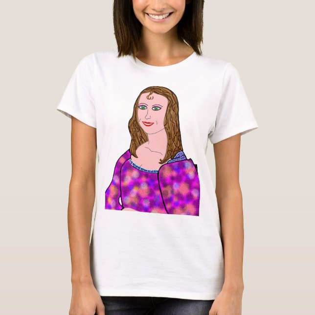 Mona Lisa Tecknad Bild T Shirt (Framsida)