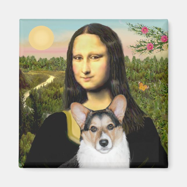 Mona Lisa - Tri Färg Welsh Corgi 10 Magnet (Framsidan)