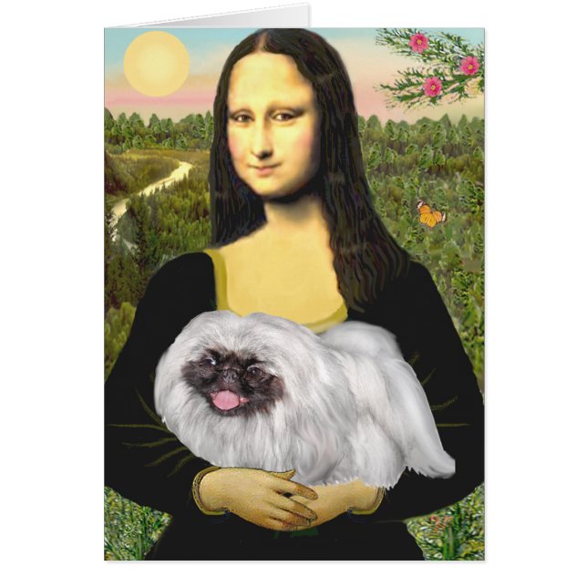 Mona Lisa - vita Pekingese, svart mask Hälsningskort (Framsidan)