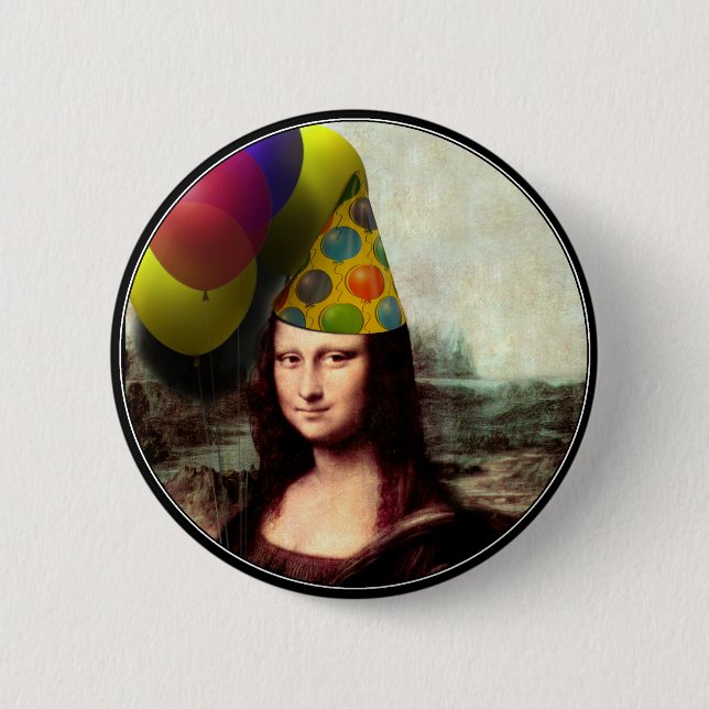 Mona Lisa Wearing Party Hat Knapp (Framsida)