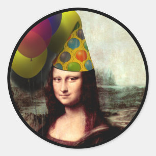 Mona Lisa Wearing Party Hat Runt Klistermärke
