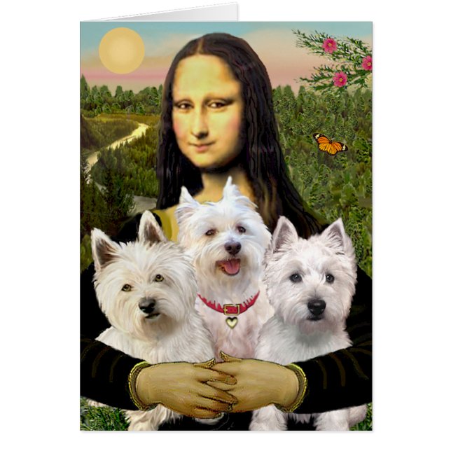 Mona Lisa - Westies (tre) Hälsningskort (Framsidan)