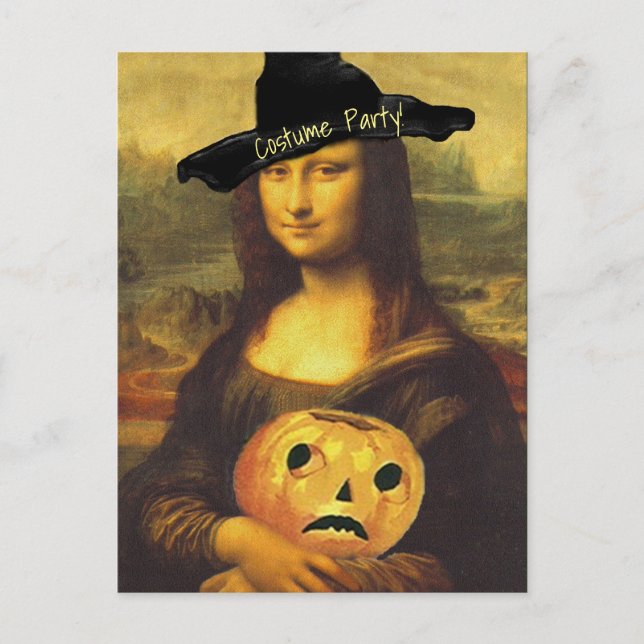 Mona Lisa Witch Halloween Costume Party Inbjudan P (Framsida)