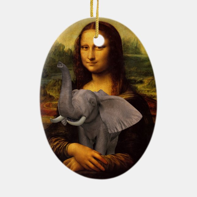 Mona Lisa With Elephant Julgransprydnad Keramik (Baksidan)