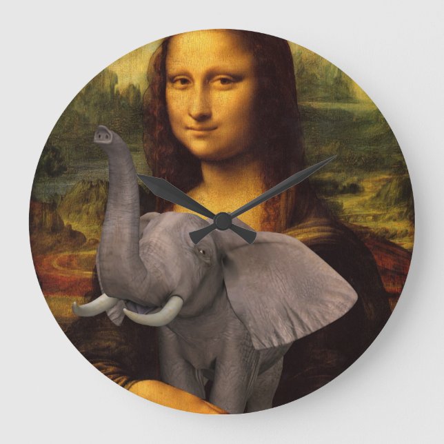 Mona Lisa With Elephant Stor Klocka (Framsida)