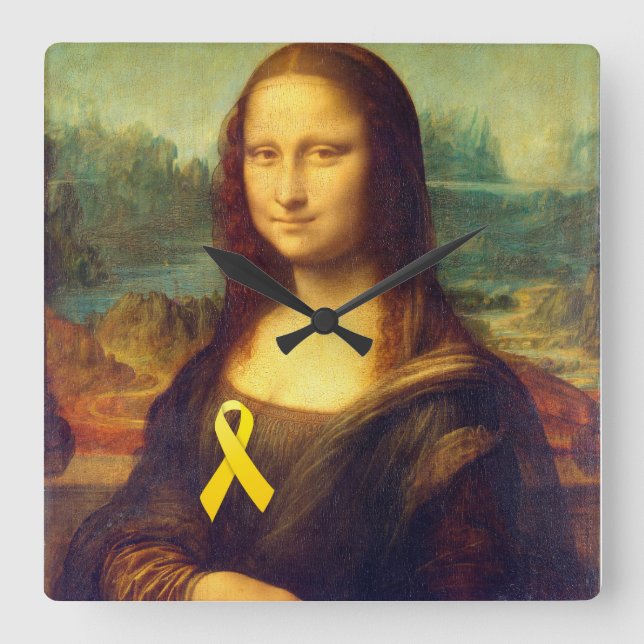 Mona Lisa With Gult Ribbon Fyrkantig Klocka (Framsida)