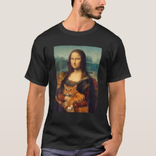 Mona Lisa With Kattunge Funny Art Painting T Shirt