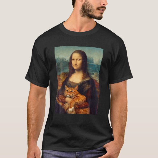 Mona Lisa With Kattunge Funny Art Painting T Shirt (Framsida)