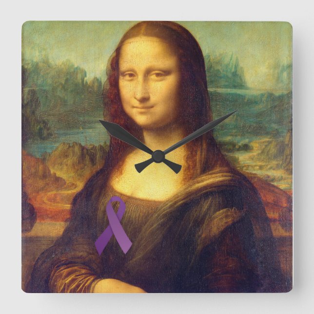 Mona Lisa With Lila Ribbon Fyrkantig Klocka (Framsida)
