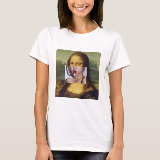 Mona lisa with lollipop t-shirt with colored (Framsida)
