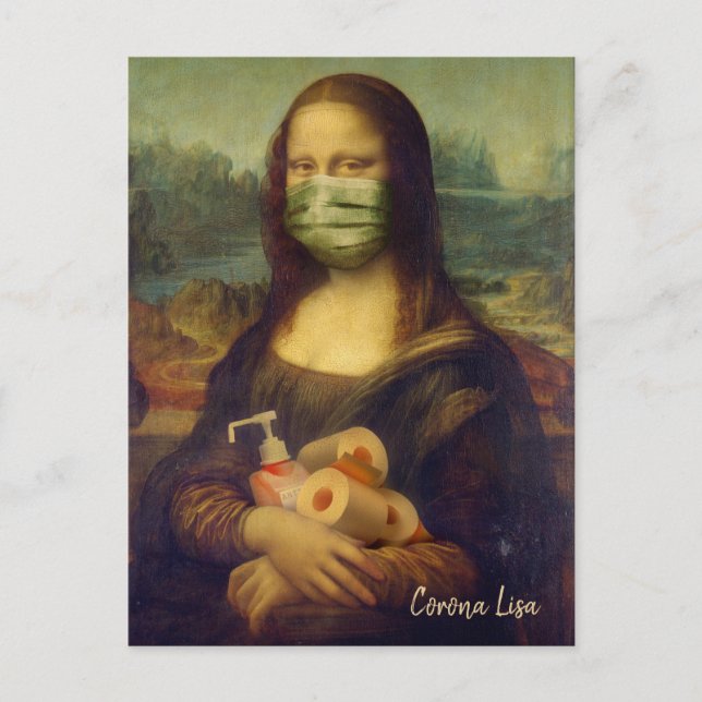 Mona Lisa With Mask, Toilet Papper, Hand Sanitizer Vykort (Framsida)
