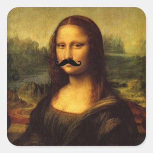 Mona Lisa With Mustache Fyrkantigt Klistermärke