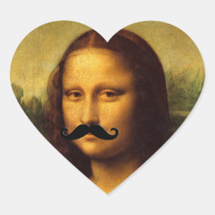 Mona Lisa With Mustache Hjärtformat Klistermärke