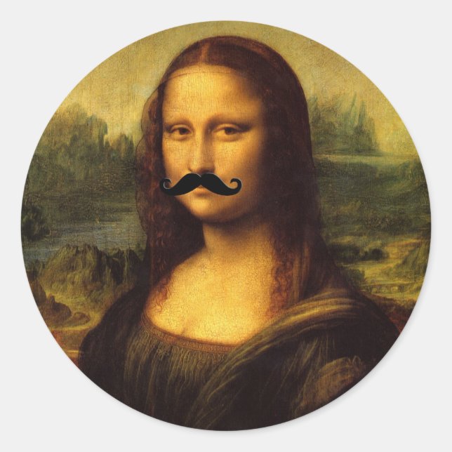 Mona Lisa With Mustache Runt Klistermärke (Framsida)