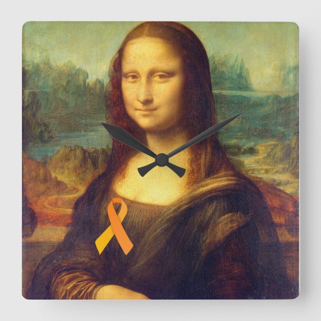 Mona Lisa With Orange Ribbon Fyrkantig Klocka (Framsida)