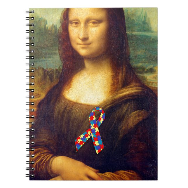 Mona Lisa with Puzzle Ribbon Anteckningsbok Med Spiral (Framsidan)
