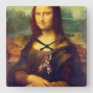 Mona Lisa with Puzzle Ribbon Fyrkantig Klocka