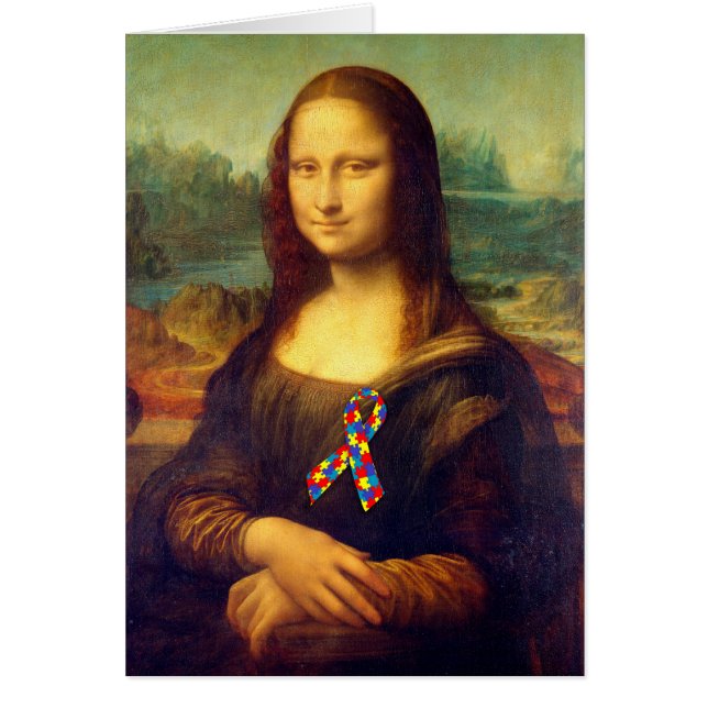 Mona Lisa with Puzzle Ribbon Hälsningskort (Framsidan)