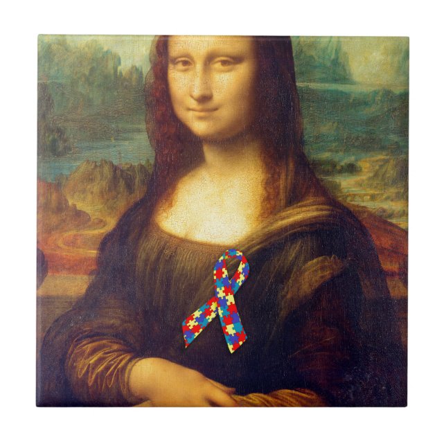 Mona Lisa with Puzzle Ribbon Kakelplatta (Framsidan)