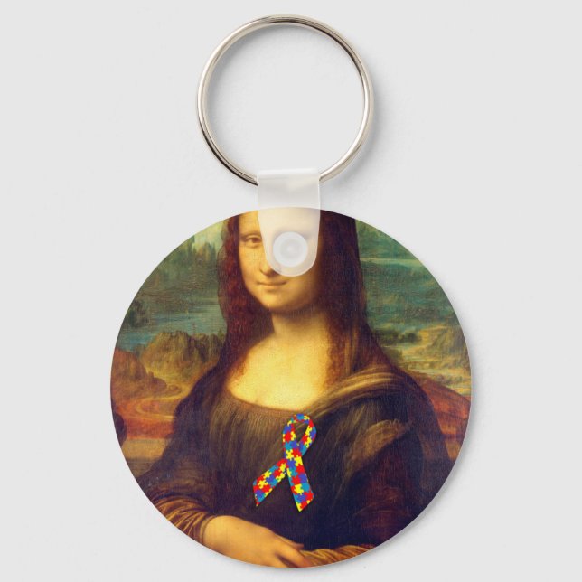 Mona Lisa with Puzzle Ribbon Nyckelring (Framsida)
