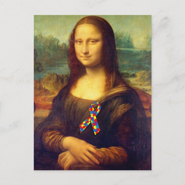 Mona Lisa with Puzzle Ribbon Vykort (Framsida)