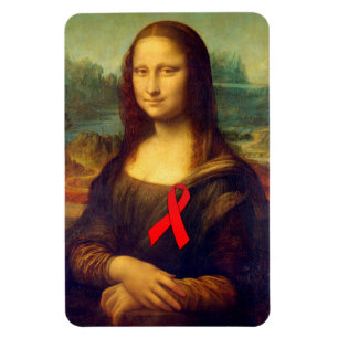 Mona Lisa with Red Ribbon Magnet