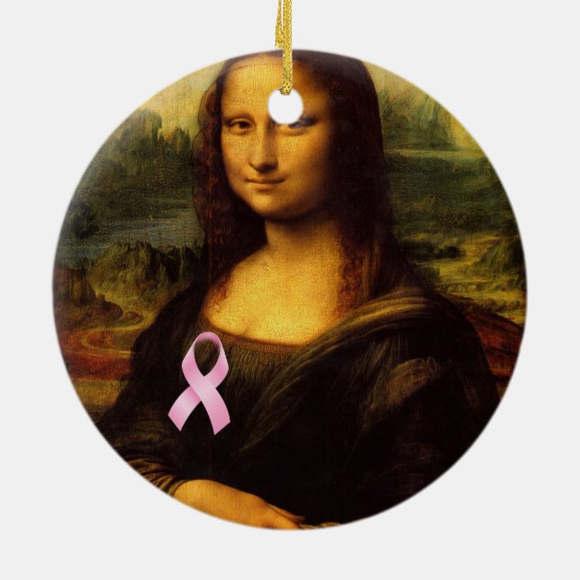 Mona Lisa With Rosa Ribbon Julgransprydnad Keramik (Baksidan)
