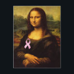 Mona Lisa With Rosa Ribbon Vykort<br><div class="desc">la gioconda främjar medvetenheten om bröstcancer</div>