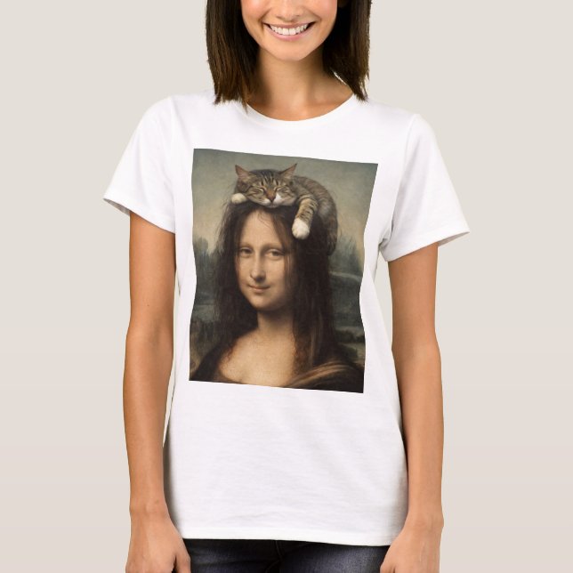 Mona Lisa With Sleeping Cat                        T Shirt (Framsida)