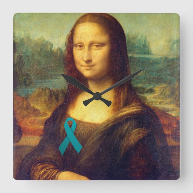 Mona Lisa With Teal Ribbon Fyrkantig Klocka (Framsida)