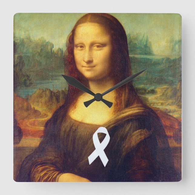 Mona Lisa With White Ribbon Fyrkantig Klocka (Framsida)