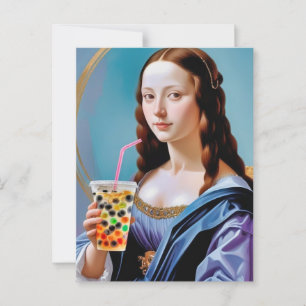 Mona Lisa's Bubble Tea Moment Vykort