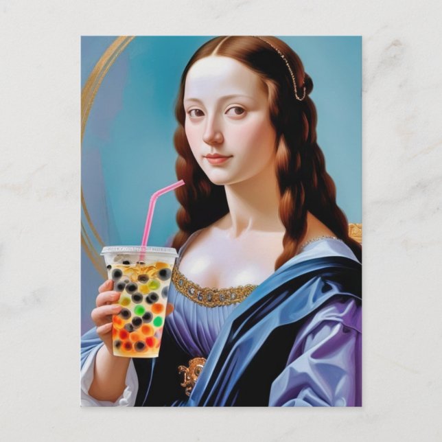 Mona Lisa's Bubble Tea Moment Vykort (Framsida)