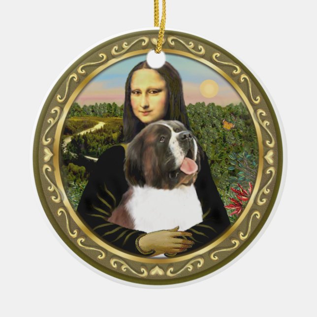 Mona Lisas Sankt Bernhardshund Julgransprydnad Keramik (Framsidan)