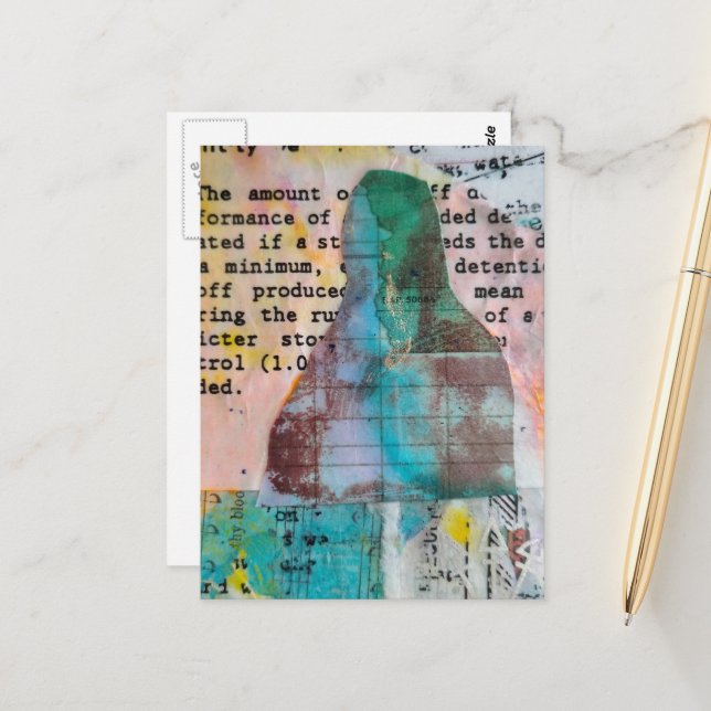 Mona Stamped Mixed Media Vykort (Fram/Back In Situ)