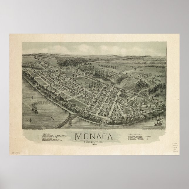 Monaca Pennsylvania 1900 Antique Panoramic Karta Poster (Framsidan)