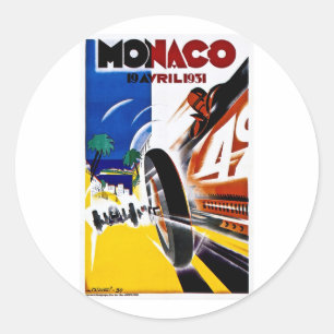 Monaco 1931 Grand Prix Vintage Tävling Poster Clas Runt Klistermärke
