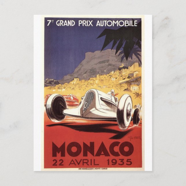 Monaco 1935 Grand Prix poster utformning Vykort (Framsida)