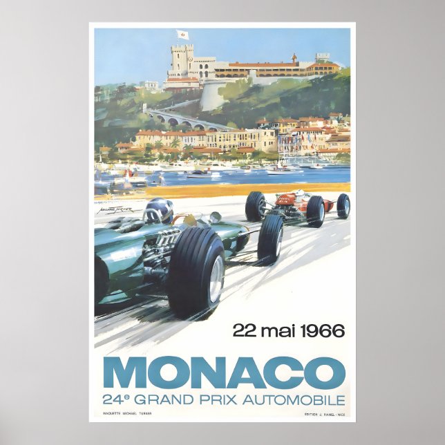 Monaco Affisch Biltävling Konst Racingbil Tryck (Framsidan)