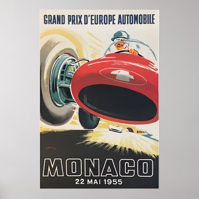 Monaco Affisch Racingbil Konst Grand Prix Målning  (Framsidan)