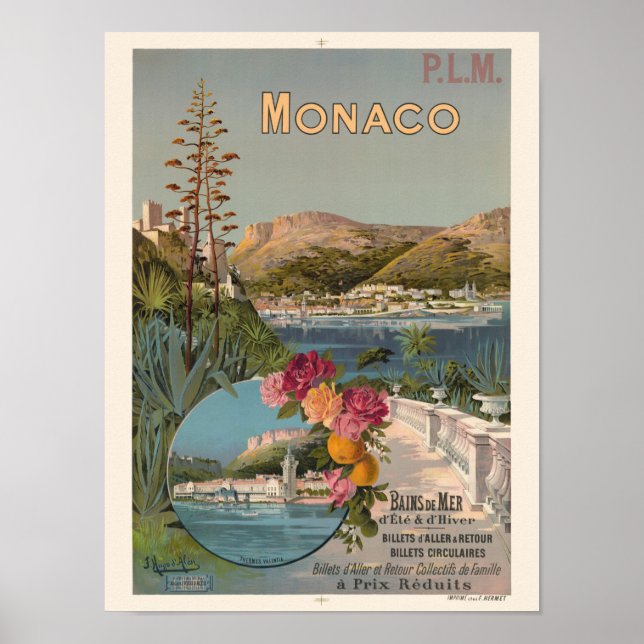 Monaco Bains de Mer Vintage affisch 1896 (Framsidan)